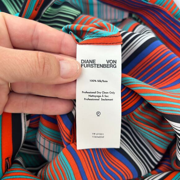 Diane Von Furstenberg Multicolor Striped Silk Button Front Flared Maxi Dress 4 - Picture 10 of 10
